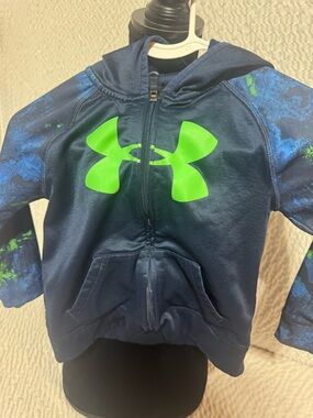 Under Armour Boys' Navy Zip Hoodie with Neon Green Logo